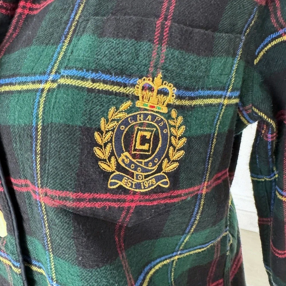 Chaps Pajama Set‎ Women Medium Green Red Black Tartan Plaid Flannel Holiday Cozy